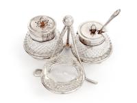 Antique Edwardian Silver Plated Golf Cruet with Three Cut Glass Bottles (3 of 5)