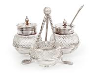 Antique Edwardian Silver Plated Golf Cruet with Three Cut Glass Bottles (2 of 5) Antique Edwardian Silver Plated Golf Cruet with Three Cut Glass Bottles (2 of 5)