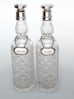 Pair of Chester Silver Spirit Decanters with Hobnail Cut Glass Bodies