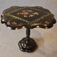 Antique Ebonised Papier Mache Mother of Pearl Side Lamp / Wine / Tilt Table c.1870 (5 of 9) Antique Ebonised Papier Mache Mother of Pearl Side Lamp / Wine / Tilt Table c.1870 (5 of 9)