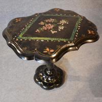 Antique Ebonised Papier Mache Mother of Pearl Side Lamp / Wine / Tilt Table c.1870 (4 of 9) Antique Ebonised Papier Mache Mother of Pearl Side Lamp / Wine / Tilt Table c.1870 (4 of 9)