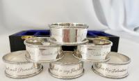 Sterling Silver Napkin Rings Inscribed with Religious Texts. Birmingham 1965 (2 of 7) Sterling Silver Napkin Rings Inscribed with Religious Texts. Birmingham 1965 (2 of 7)