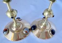 Agate Cabochon & Brass Pugin Influenced Candlesticks c.1870 (3 of 6) Agate Cabochon & Brass Pugin Influenced Candlesticks c.1870 (3 of 6)
