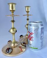 Agate Cabochon & Brass Pugin Influenced Candlesticks c.1870 (6 of 6) Agate Cabochon & Brass Pugin Influenced Candlesticks c.1870 (6 of 6)