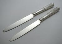 Pair 1802 Antique George III Sterling Silver Table / Dinner Knives, Moses Brent, Dread God Motto (2 of 10) Pair 1802 Antique George III Sterling Silver Table / Dinner Knives, Moses Brent, Dread God Motto (2 of 10)