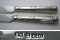 Pair 1802 Antique George III Sterling Silver Table / Dinner Knives, Moses Brent, Dread God Motto (10 of 10) Pair 1802 Antique George III Sterling Silver Table / Dinner Knives, Moses Brent, Dread God Motto (10 of 10)