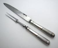 Very Large 13" Antique 1802 Georgian-George III Sterling Silver & Steel Serving Carving Knife + Fork Set, by Moses Brent, Motto Dread God. (2 of 8) Very Large 13" Antique 1802 Georgian-George III Sterling Silver & Steel Serving Carving Knife + Fork Set, by Moses Brent, Motto Dread God. (2 of 8)