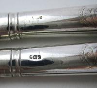 Very Large 13" Antique 1802 Georgian-George III Sterling Silver & Steel Serving Carving Knife + Fork Set, by Moses Brent, Motto Dread God. (3 of 8) Very Large 13" Antique 1802 Georgian-George III Sterling Silver & Steel Serving Carving Knife + Fork Set, by Moses Brent, Motto Dread God. (3 of 8)
