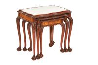 Burr Walnut & Carved Nest 3 Tables circa 1930s (2 of 6) Burr Walnut & Carved Nest 3 Tables circa 1930s (2 of 6)