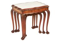 Burr Walnut & Carved Nest 3 Tables circa 1930s (6 of 6) Burr Walnut & Carved Nest 3 Tables circa 1930s (6 of 6)