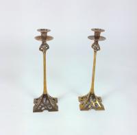 Pair of Art Nouveau 19th Century Brass Candlesticks (2 of 12) Pair of Art Nouveau 19th Century Brass Candlesticks (2 of 12)