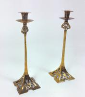Pair of Art Nouveau 19th Century Brass Candlesticks (11 of 12) Pair of Art Nouveau 19th Century Brass Candlesticks (11 of 12)