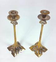 Pair of Art Nouveau 19th Century Brass Candlesticks (10 of 12) Pair of Art Nouveau 19th Century Brass Candlesticks (10 of 12)