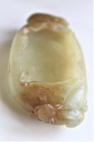 Chinese Carved Jade Brush Washer in the Form of a Lily Pad with an animal on each end (5 of 6) Chinese Carved Jade Brush Washer in the Form of a Lily Pad with an animal on each end (5 of 6)