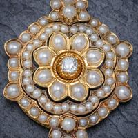 Antique Victorian Pearl Diamond Flower Pendant 18ct Gold C.1890 (4 of 6) Antique Victorian Pearl Diamond Flower Pendant 18ct Gold C.1890 (4 of 6)