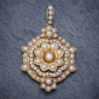 Antique Victorian Pearl Diamond Flower Pendant 18ct Gold C.1890 (2 of 6) Antique Victorian Pearl Diamond Flower Pendant 18ct Gold C.1890 (2 of 6)