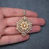 Antique Victorian Pearl Diamond Flower Pendant 18ct Gold C.1890 (6 of 6) Antique Victorian Pearl Diamond Flower Pendant 18ct Gold C.1890 (6 of 6)
