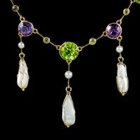 Antique Suffragette Necklace Baroque Pearls Amethyst Peridot 15ct Gold c.1910 (2 of 5) Antique Suffragette Necklace Baroque Pearls Amethyst Peridot 15ct Gold c.1910 (2 of 5)