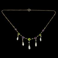 Antique Suffragette Necklace Baroque Pearls Amethyst Peridot 15ct Gold c.1910 (5 of 5) Antique Suffragette Necklace Baroque Pearls Amethyst Peridot 15ct Gold c.1910 (5 of 5)