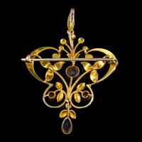 Antique Victorian Art Nouveau Sapphire Pearl Pendant Brooch 15ct Gold c.1900 (2 of 5) Antique Victorian Art Nouveau Sapphire Pearl Pendant Brooch 15ct Gold c.1900 (2 of 5)