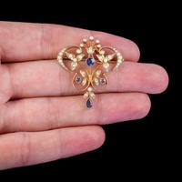Antique Victorian Art Nouveau Sapphire Pearl Pendant Brooch 15ct Gold c.1900 (3 of 5) Antique Victorian Art Nouveau Sapphire Pearl Pendant Brooch 15ct Gold c.1900 (3 of 5)