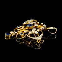 Antique Victorian Art Nouveau Sapphire Pearl Pendant Brooch 15ct Gold c.1900 (4 of 5) Antique Victorian Art Nouveau Sapphire Pearl Pendant Brooch 15ct Gold c.1900 (4 of 5)