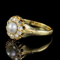 Antique Victorian Pearl Diamond Cluster Ring 18ct Gold c.1890 (4 of 5) Antique Victorian Pearl Diamond Cluster Ring 18ct Gold c.1890 (4 of 5)