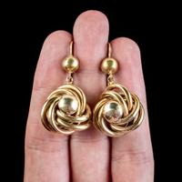 Antique Victorian Lovers Knot Drop Earrings 18ct Gold c.1890 (4 of 5) Antique Victorian Lovers Knot Drop Earrings 18ct Gold c.1890 (4 of 5)