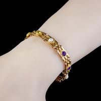 Antique Suffragette Gate Bracelet Peridot Pearl Amethyst 9ct Gold c.1915 (2 of 5) Antique Suffragette Gate Bracelet Peridot Pearl Amethyst 9ct Gold c.1915 (2 of 5)