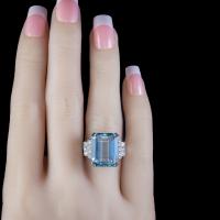 Art Deco Aquamarine Diamond Ring Platinum 13.17ct Emerald Cut Aqua c.1920 (3 of 6) Art Deco Aquamarine Diamond Ring Platinum 13.17ct Emerald Cut Aqua c.1920 (3 of 6)