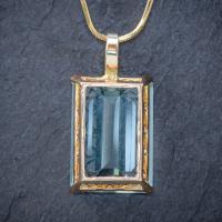 Art Deco Aquamarine Pendant Necklace 30ct Emerald Cut Aqua 14ct Gold (2 of 9) Art Deco Aquamarine Pendant Necklace 30ct Emerald Cut Aqua 14ct Gold (2 of 9)