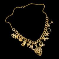 Vintage Gold Charm Necklace 9ct Gold 12 Charms & Medallion Dated 1920 (9 of 11) Vintage Gold Charm Necklace 9ct Gold 12 Charms & Medallion Dated 1920 (9 of 11)