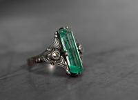 Vintage Art Deco Sterling Silver & Green Glass Ring, Possibly American (5 of 10) Vintage Art Deco Sterling Silver & Green Glass Ring, Possibly American (5 of 10)