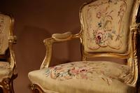 Louis XV Style Finely Carved Gildwood & Original Aubusson Tapestry Cabriolet Pair of Armchairs, 19th Century (4 of 18) Louis XV Style Finely Carved Gildwood & Original Aubusson Tapestry Cabriolet Pair of Armchairs, 19th Century (4 of 18)