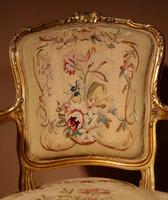 Louis XV Style Finely Carved Gildwood & Original Aubusson Tapestry Cabriolet Pair of Armchairs, 19th Century (7 of 18) Louis XV Style Finely Carved Gildwood & Original Aubusson Tapestry Cabriolet Pair of Armchairs, 19th Century (7 of 18)