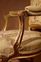 Louis XV Style Finely Carved Gildwood & Original Aubusson Tapestry Cabriolet Pair of Armchairs, 19th Century (10 of 18) Louis XV Style Finely Carved Gildwood & Original Aubusson Tapestry Cabriolet Pair of Armchairs, 19th Century (10 of 18)