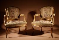 Louis XV Style Finely Carved Gildwood & Original Aubusson Tapestry Cabriolet Pair of Armchairs, 19th Century (17 of 18) Louis XV Style Finely Carved Gildwood & Original Aubusson Tapestry Cabriolet Pair of Armchairs, 19th Century (17 of 18)
