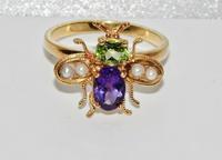 Suffragette 9ct Gold & Silver Amethyst Pearl & Peridot Bee Insect Ring (3 of 4) Suffragette 9ct Gold & Silver Amethyst Pearl & Peridot Bee Insect Ring (3 of 4)