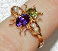Suffragette 9ct Gold & Silver Amethyst Pearl & Peridot Bee Insect Ring (2 of 4) Suffragette 9ct Gold & Silver Amethyst Pearl & Peridot Bee Insect Ring (2 of 4)