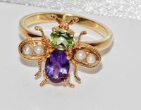 Suffragette 9ct Gold & Silver Amethyst Pearl & Peridot Bee Insect Ring (4 of 4) Suffragette 9ct Gold & Silver Amethyst Pearl & Peridot Bee Insect Ring (4 of 4)