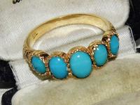 Edwardian Style 9ct Gold On Silver Turquoise 5 Stone Cabochon Ring Size O (2 of 2) Edwardian Style 9ct Gold On Silver Turquoise 5 Stone Cabochon Ring Size O (2 of 2)