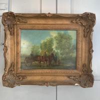 Antique Landscape Oil Painting in Gesso Frame of Farm Scene with Horses & Cart Signed W F Price '2 of 2' (2 of 9) Antique Landscape Oil Painting in Gesso Frame of Farm Scene with Horses & Cart Signed W F Price '2 of 2' (2 of 9)