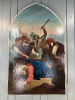 Antique French Gothic Religious Oil Painting Study of One of the Stations of the Cross (2 of 9) Antique French Gothic Religious Oil Painting Study of One of the Stations of the Cross (2 of 9)
