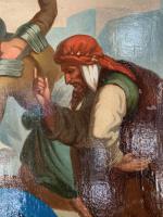 Antique French Gothic Religious Oil Painting Study of One of the Stations of the Cross (6 of 9) Antique French Gothic Religious Oil Painting Study of One of the Stations of the Cross (6 of 9)