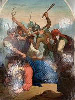 Antique French Gothic Religious Oil Painting Study of One of the Stations of the Cross (3 of 9) Antique French Gothic Religious Oil Painting Study of One of the Stations of the Cross (3 of 9)