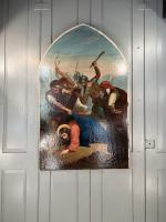 Antique French Gothic Religious Oil Painting Study of One of the Stations of the Cross (8 of 9) Antique French Gothic Religious Oil Painting Study of One of the Stations of the Cross (8 of 9)
