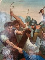 Antique French Gothic Religious Oil Painting Study of One of the Stations of the Cross (5 of 9) Antique French Gothic Religious Oil Painting Study of One of the Stations of the Cross (5 of 9)