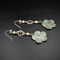 Art Deco Jade Jadeite Carved Flower & Pearl Long Silver Drop Dangle Earrings (5 of 6) Art Deco Jade Jadeite Carved Flower & Pearl Long Silver Drop Dangle Earrings (5 of 6)
