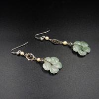 Art Deco Jade Jadeite Carved Flower & Pearl Long Silver Drop Dangle Earrings (3 of 6) Art Deco Jade Jadeite Carved Flower & Pearl Long Silver Drop Dangle Earrings (3 of 6)