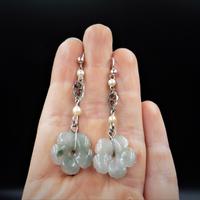 Art Deco Jade Jadeite Carved Flower & Pearl Long Silver Drop Dangle Earrings (6 of 6) Art Deco Jade Jadeite Carved Flower & Pearl Long Silver Drop Dangle Earrings (6 of 6)